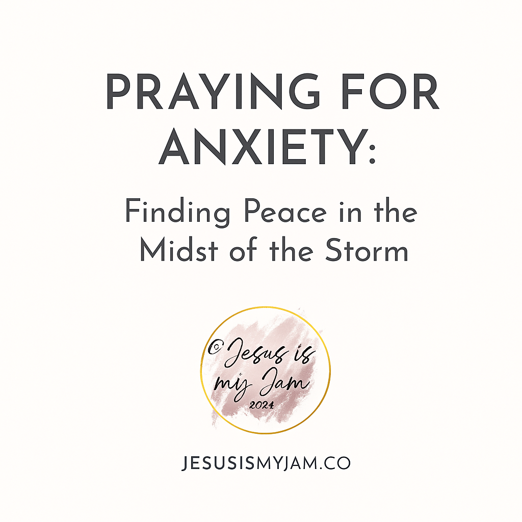 Minimalistic image of words and logo "praying for anxiety"