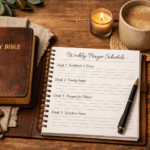 Bible and weekly prayer planner for family prayer routine