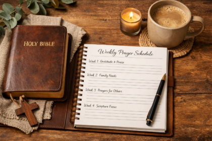 Bible and weekly prayer planner for family prayer routine