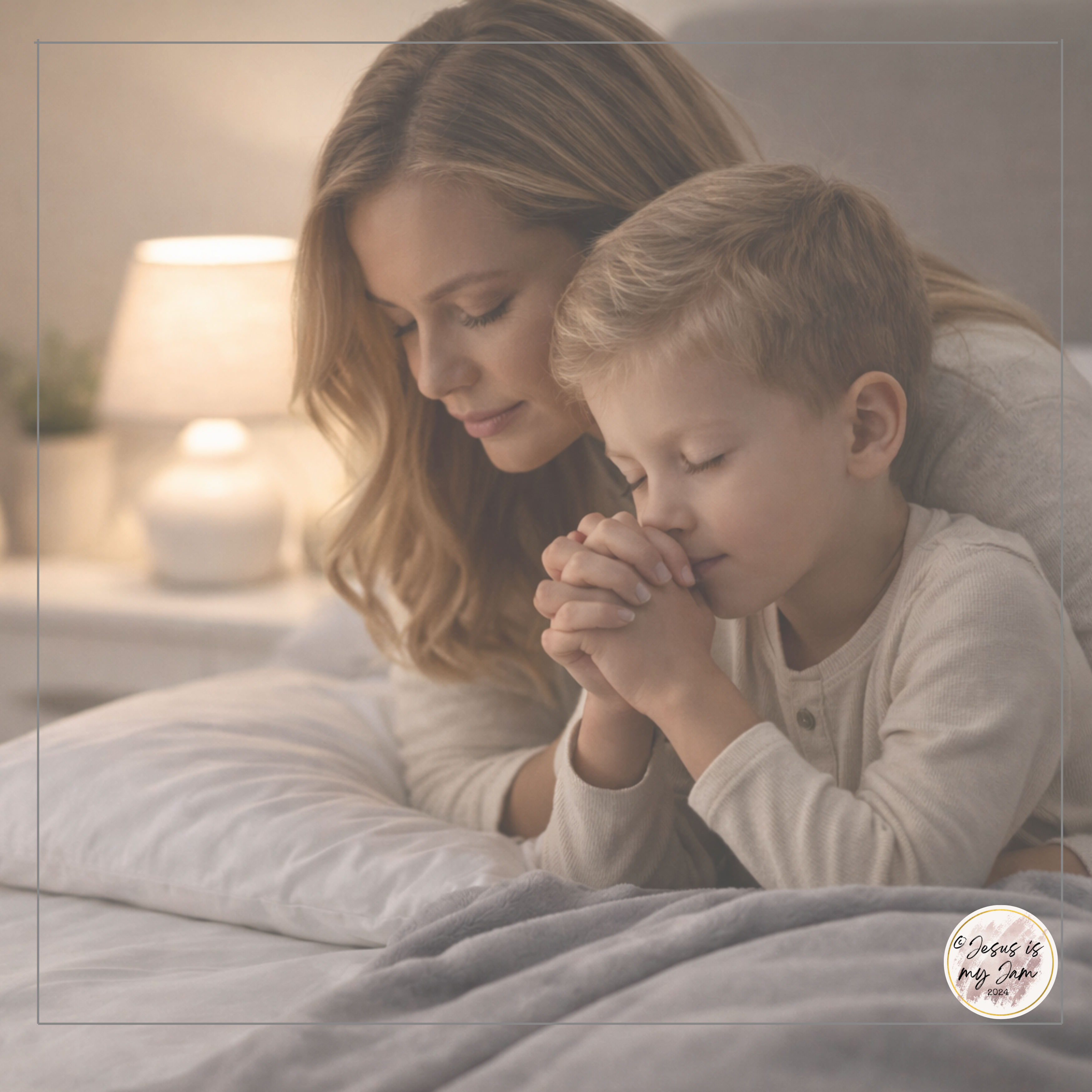 Parent teaching family discipleship through bedtime prayer